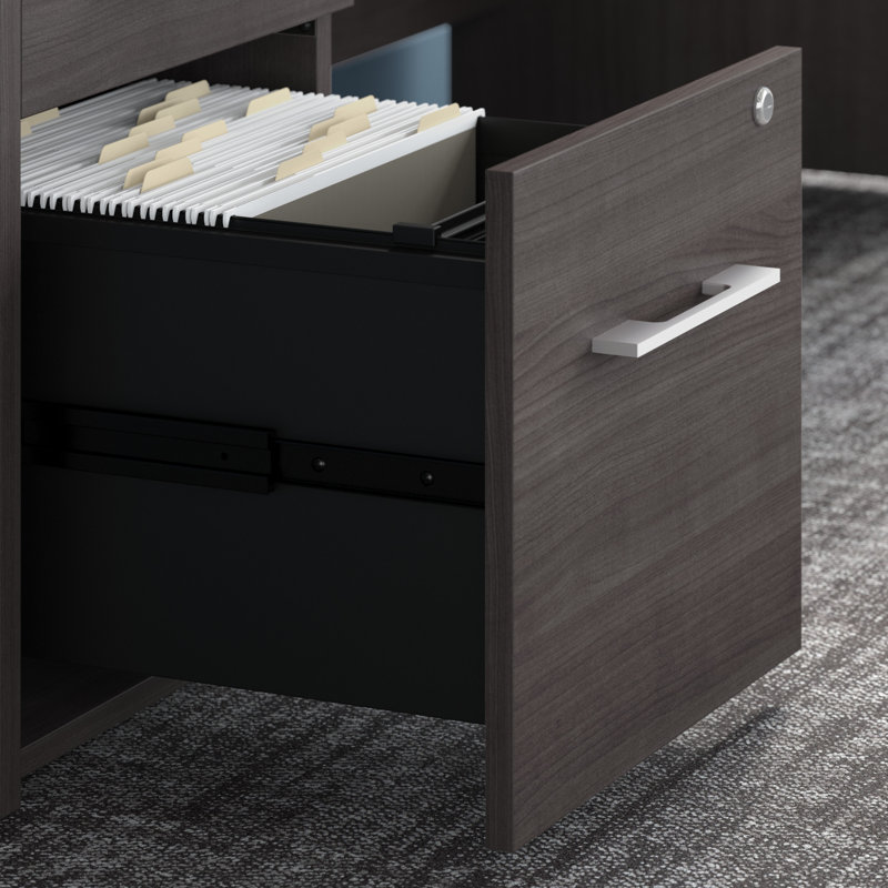 Office 500 Collection Office 500 72W L Shaped Executive Desk With Drawers - Reversible, Storm Gray