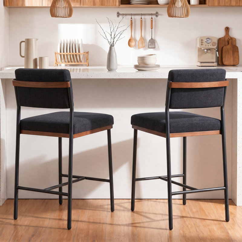 Ensemble de tabourets de bar en similicuir de 2,26 pouces de hauteur moderne pour îlot de cuisine, tabourets de comptoir avec dossier large et pieds en métal robustes, brun
