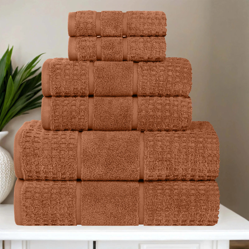 Ensemble de serviettes en coton gaufré Hisela Zero Twist, Rouille, Ensemble 6 serviettes de bain