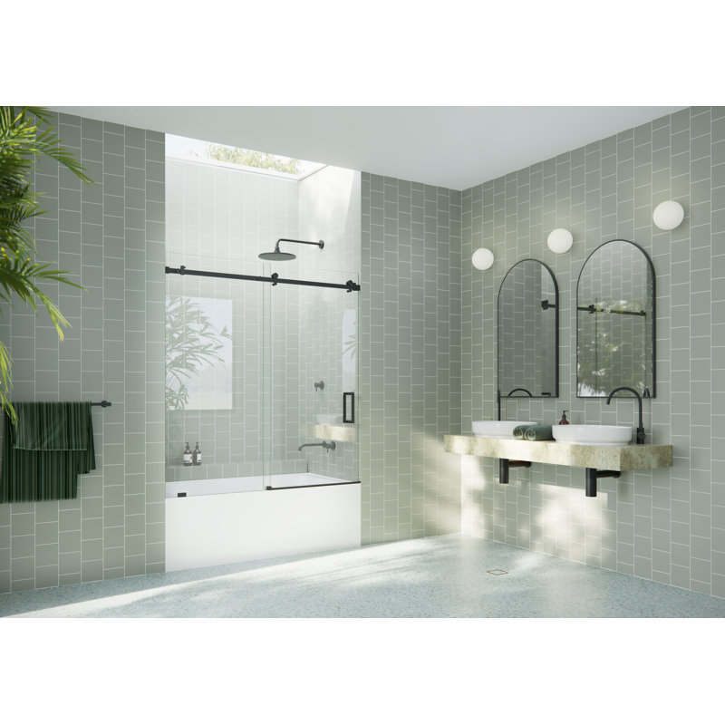 Astro 52 in. - 56 in. x 60 in. Frameless Sliding Bathtub Door, Matte Black