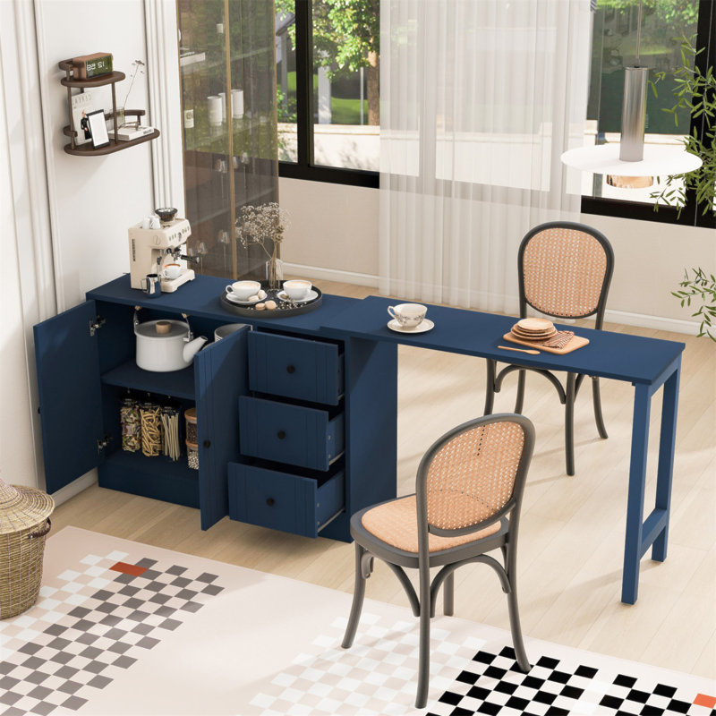  U_Style 89.7''Wooden Sideboard With Extendable Table,Multifunctional Storage Cabinet With 2 Doors And 3 Drawers,For Living Room,Study,Foyer And Kitchen