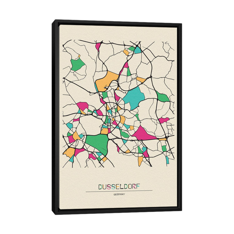 Dusseldorf, Germany Map 1 Piece Floater Frame Wall Art on Canvas