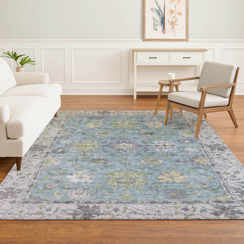 Premium Machine Washable Mayfield AMF2052 Global Rug, Seafoam, 9' x 12'