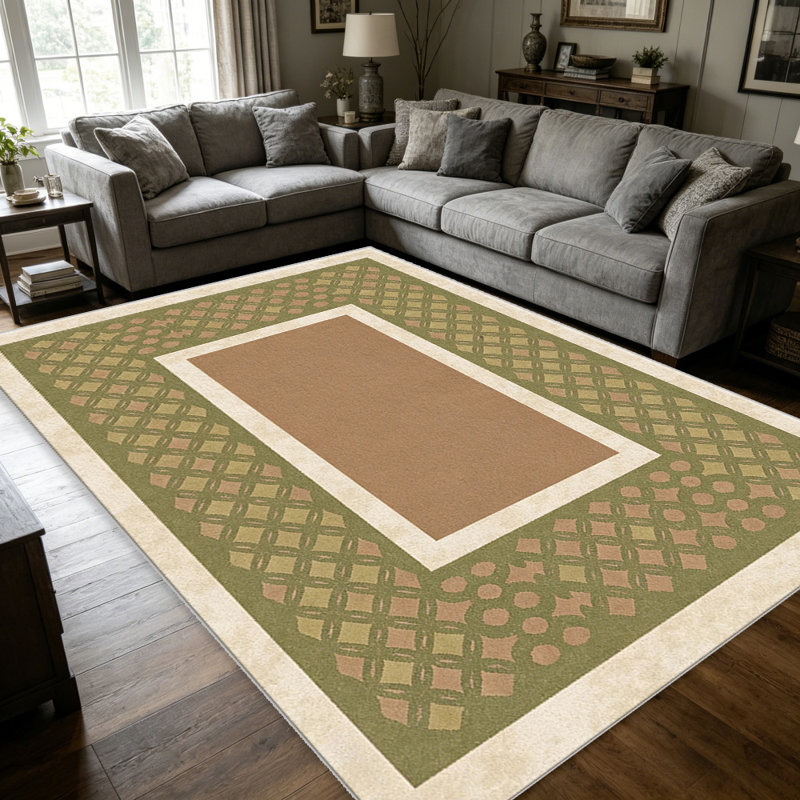 Moss Green Lattice Border carpet-easy to clean, machine-washable, soft and comfortable; suitable for door mats, kitchens, living rooms, bedrooms, corridors, and laundry areas. Easy to clean, durable carpet for home decoration.