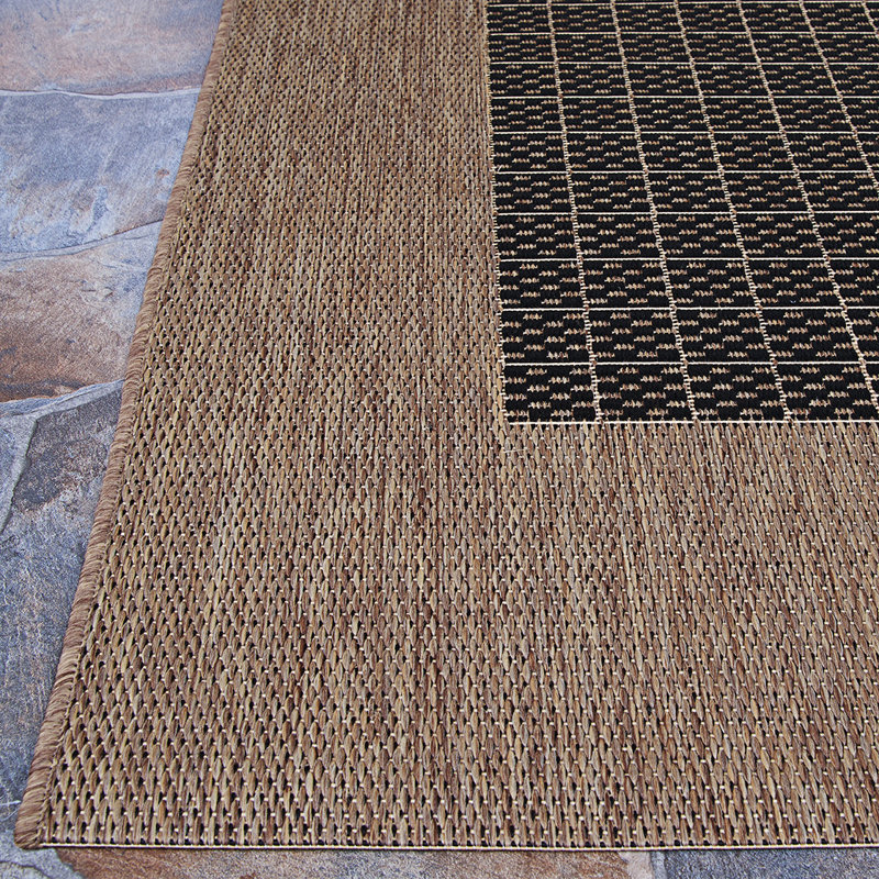 Tapis intérieur / extérieur noir tissé à plat Lukasz, Tapis de couloir 2 pi 3 po x 7 pi 10 po