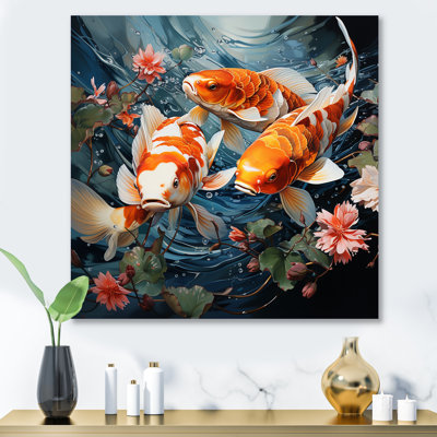 «Orange Tranquil Koi Pond Oasis», art mural chinois en métal