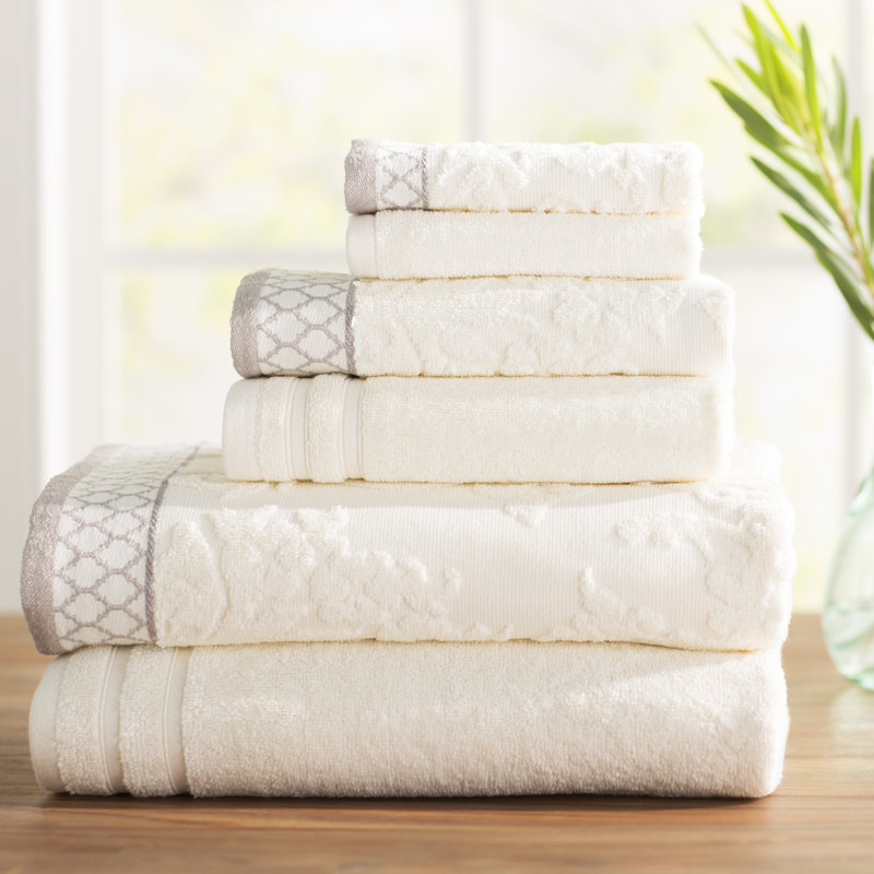 Ivory Floral Jacquard Cotton 6-Piece Towel Set