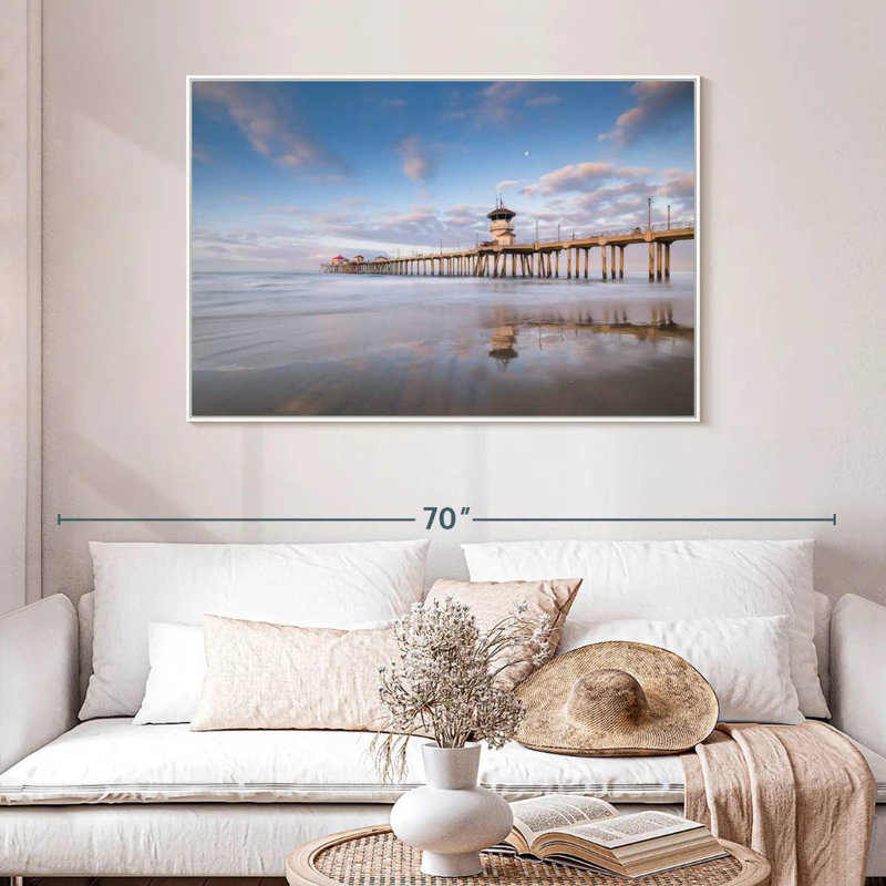 Coastal Huntington Pier, Cadre flottant blanc, 46 po x 31 po