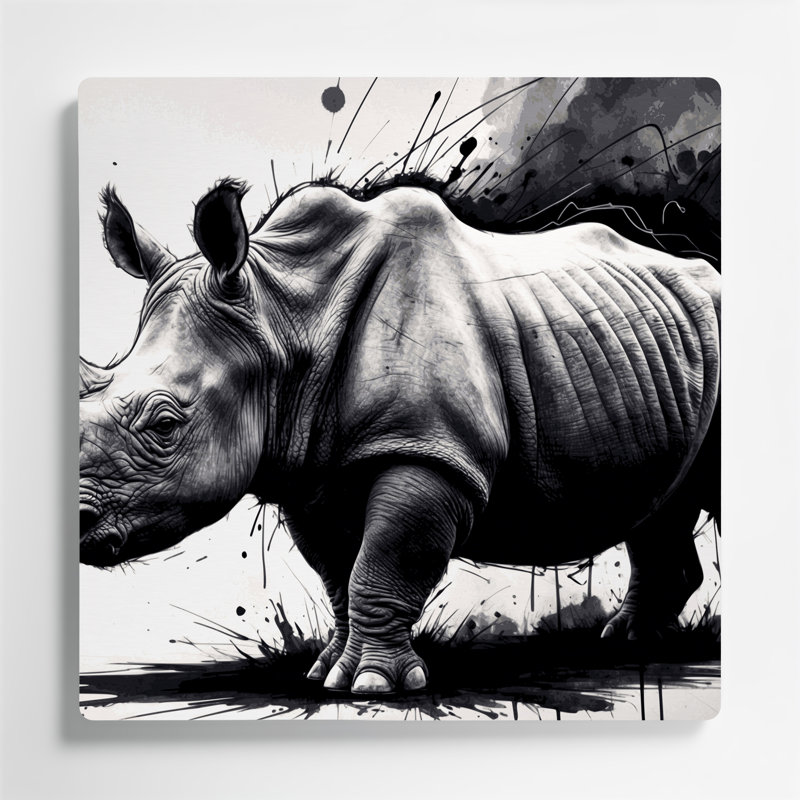 Wildlife Black Rhino Beige Metal Wall Art, 12" H x 12" W