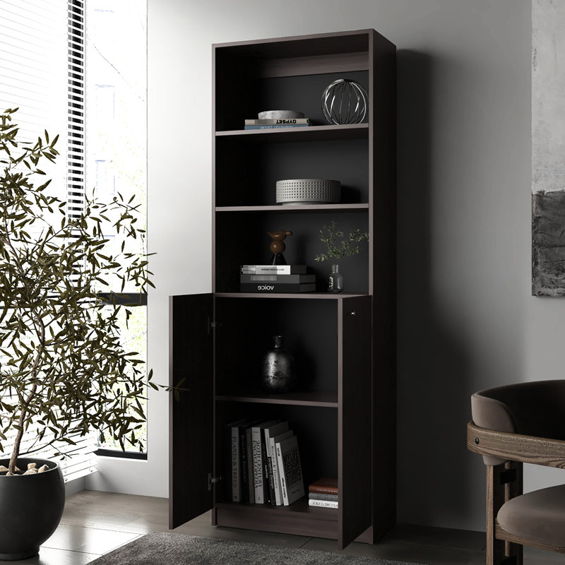 Stained Walnut Bookcase With Filler And 5 Shelves For Home Organization Solution