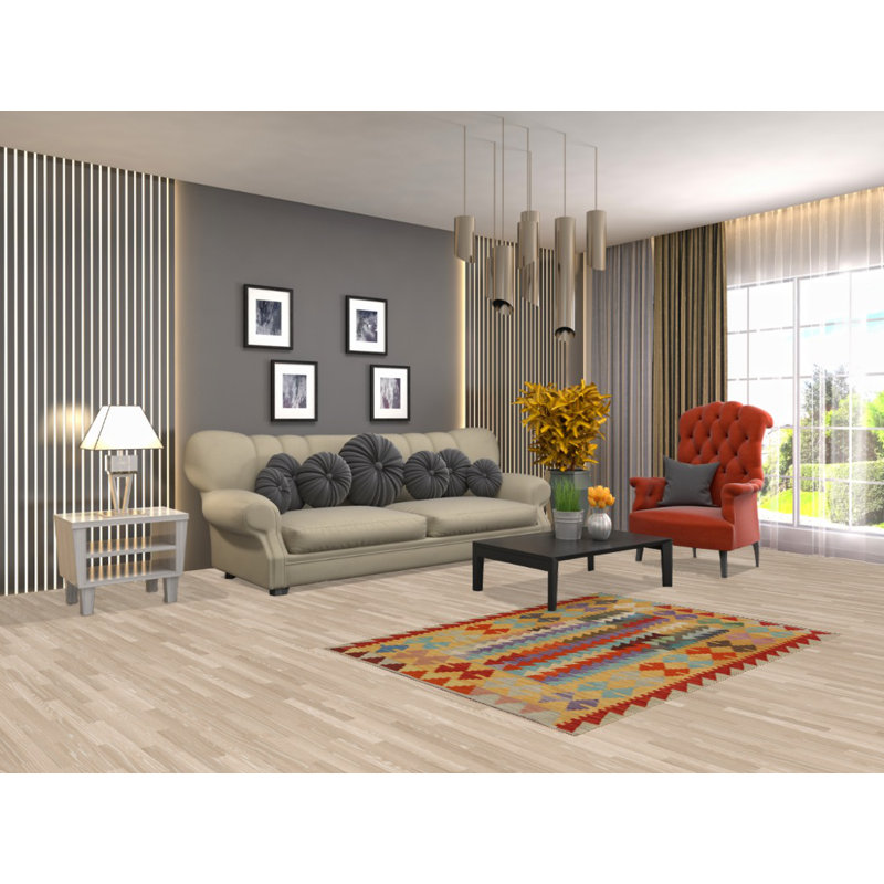 Geometric Kilim Reversible Wool Rug 4x5