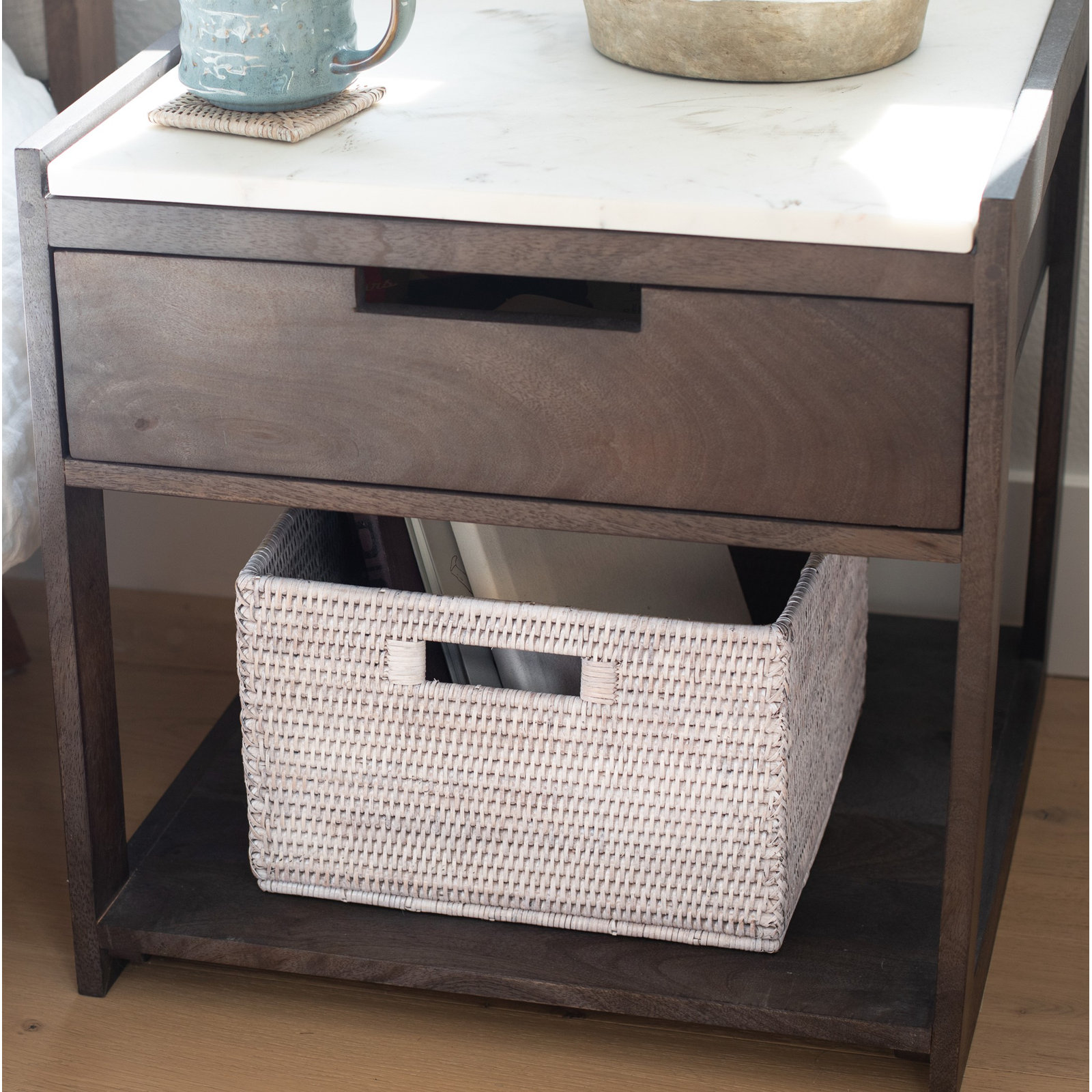 Coastal Basket With Handles 1, White Wash