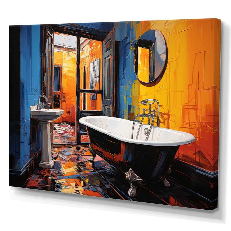 Salle de bain audacieuse et moderne I - impression, 16" H x 32" W, Toile tendue