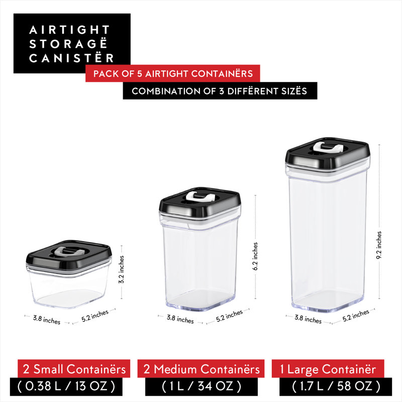 Airtight Food Storage Containers Set with Lids, Black