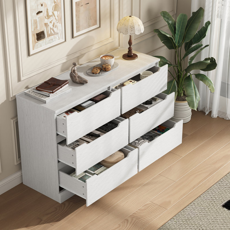 6 Dresser Drawer , 47.2" W Chest Of Drawers, Modern Bedroom Dresser for Closet and Living Room, White, White