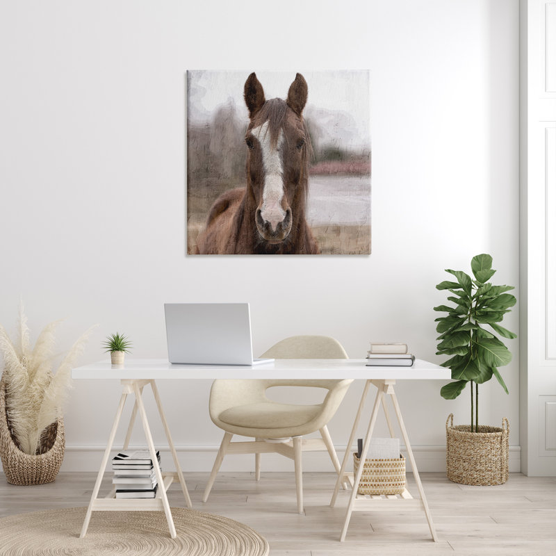 «Brown Horse Portrait», art mural sur toile par Kim Allen, H 36 po x l 36 po