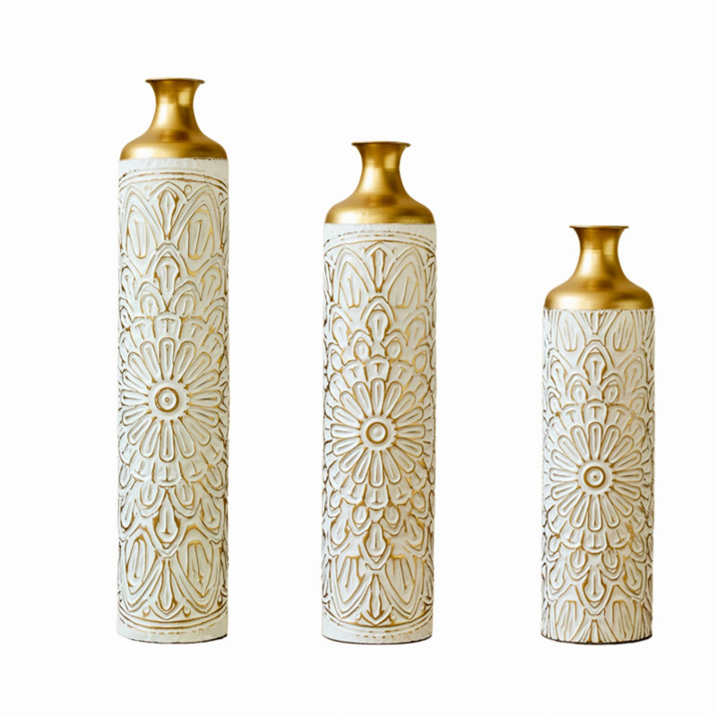 3-Piece Accent Vase, Floor Metal Vase For Home