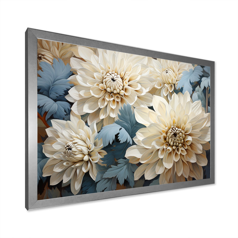 Chrysanthèmes blanc bleu mosaïque jardin II - décoration murale de chrysanthèmes, H 30 po x l 40 po x P 1,5 po