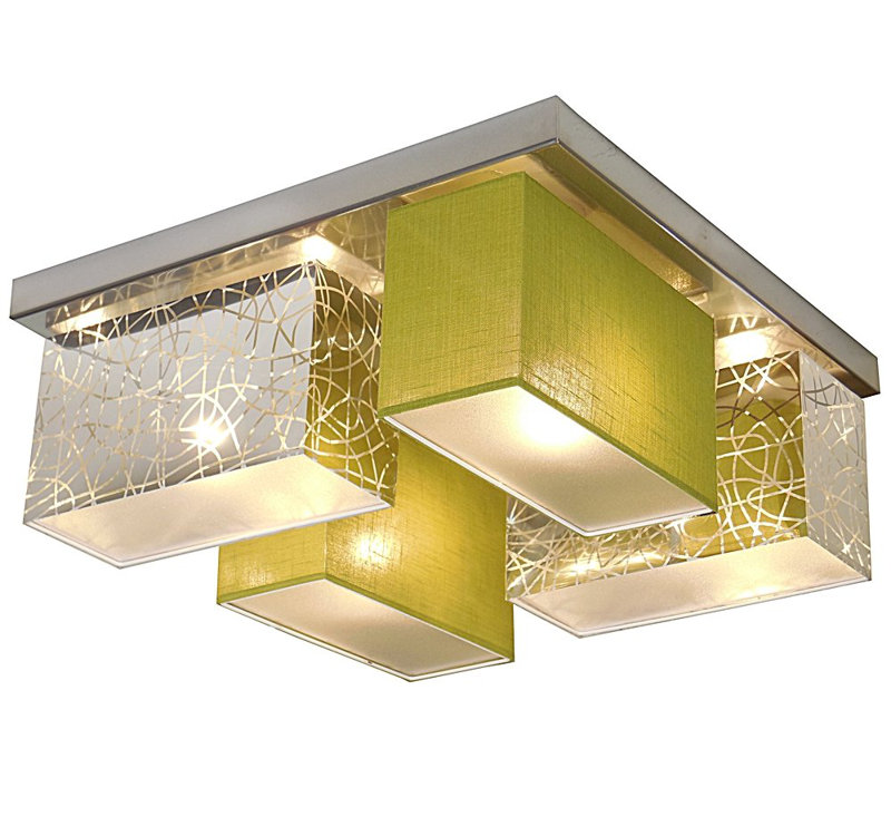 Pascoe Fabric Semi Flush Mount, Silver/Green