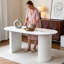White Oval Dining Table, 160cm Matt Marble Vein with Double Semi-Cylindrical Legs