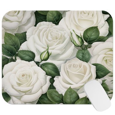 Floral White Roses I Flowers Modern Gaming Cute Office Laptop Desk Pad Gift Mat Square Rectangle Non-Slip Mousepad