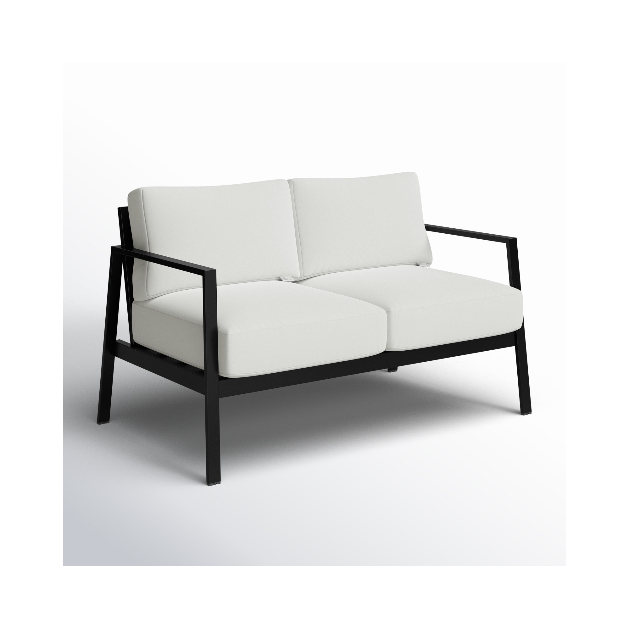 Armando 51” Aluminum Outdoor Loveseat with Sunbrella Cushions, Black, White Sunbrella®