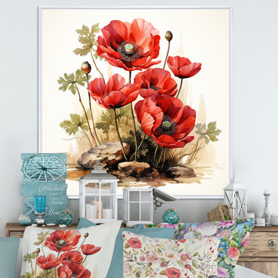 Red Serene Poppy Meadows II - Art mural coquelicot