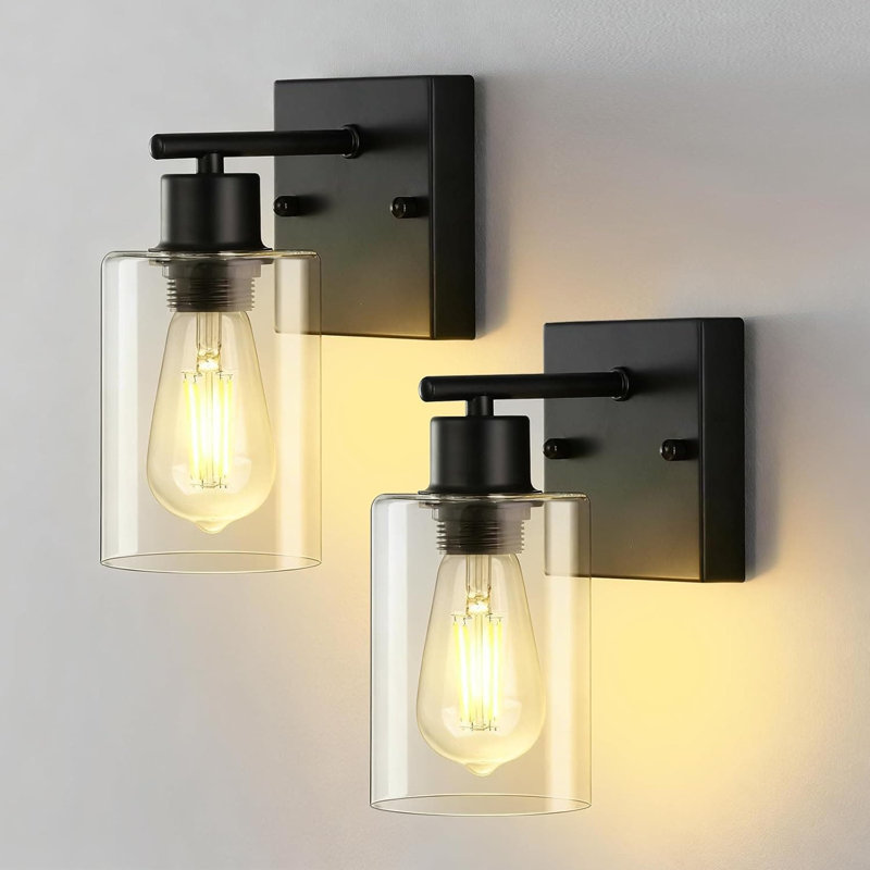 2-Pack Modern Wall Sconce With Clear Glass Shade, Brushed Nickel Vanity Light For Bathroom Mirror, Bedroom, Living Room, Kitchen And Hallway, Reversible Dimmable Fixture