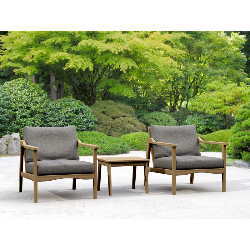 Ensemble de conversation teck avec coussins sunbrella 3 pièces relaxing deep Thorin
