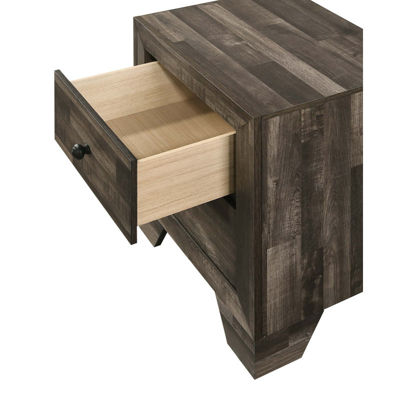 Table de chevet avec rangement 1 tiroir 2 pièces, Gris / brun rustique
