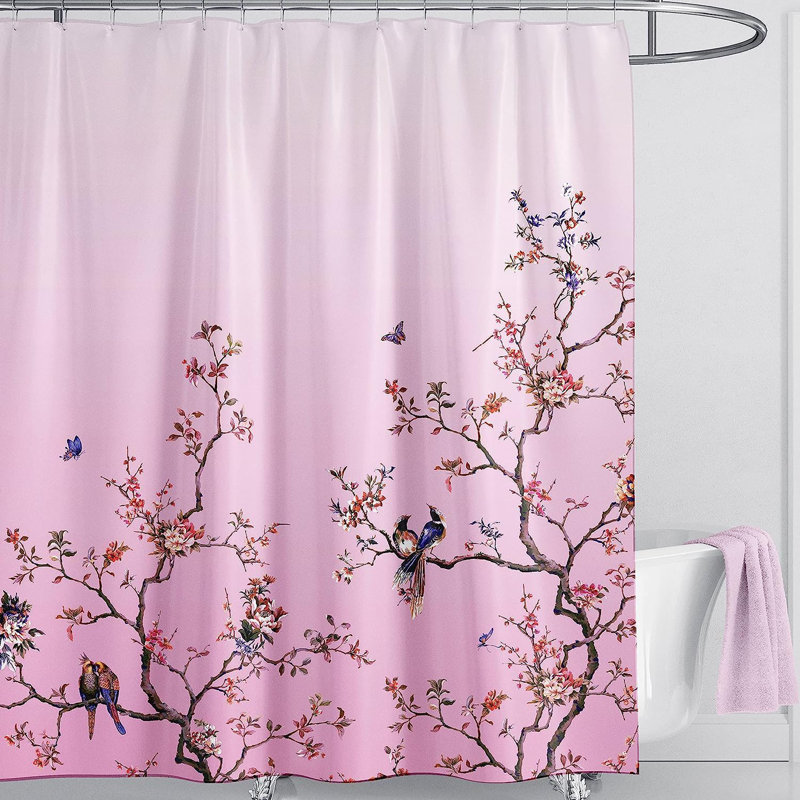 Floral Polyester Shower Curtain, Pink
