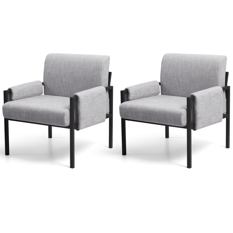Doerr Set of 2 Upholstered Accent Chairs, Mélange de polyester gris