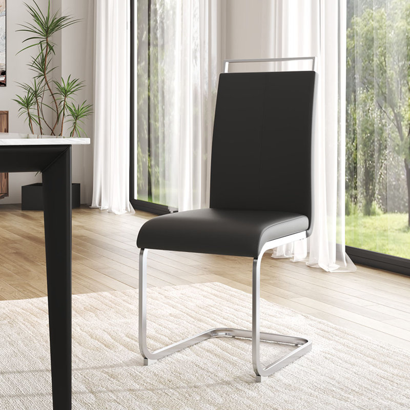 47.5cm H Upholstered Upholstered Back Cantilever Chair in Black