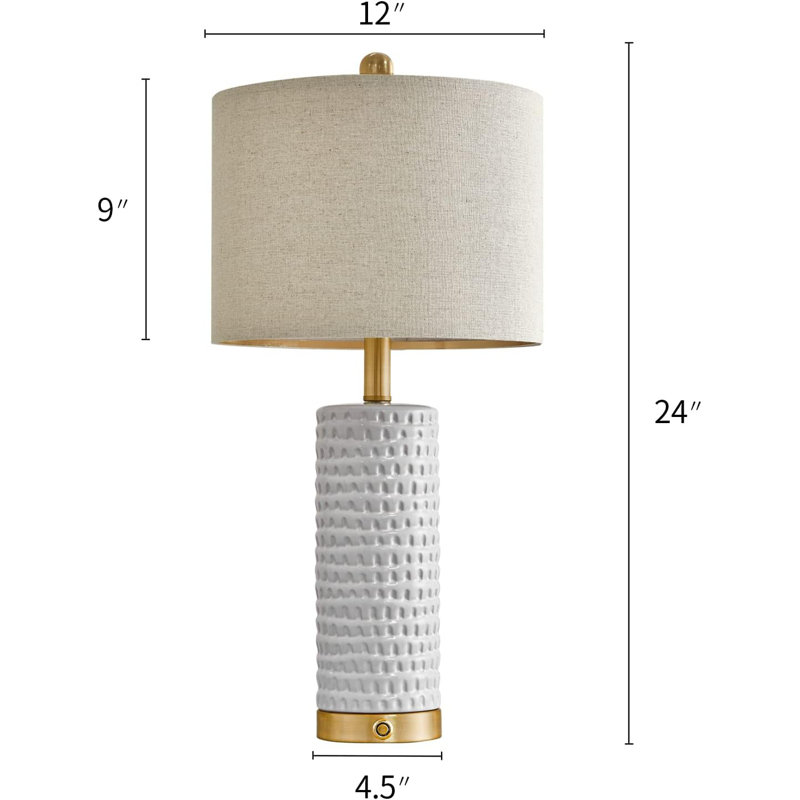 24" Farmhouse 3-Way Dimmable Touch Ceramic Table Lamp Set Of 2 For Bedroom Bedside Lamps With USB A+C Charging Ports For Living Room Nightstand Lamp End Table Lamps