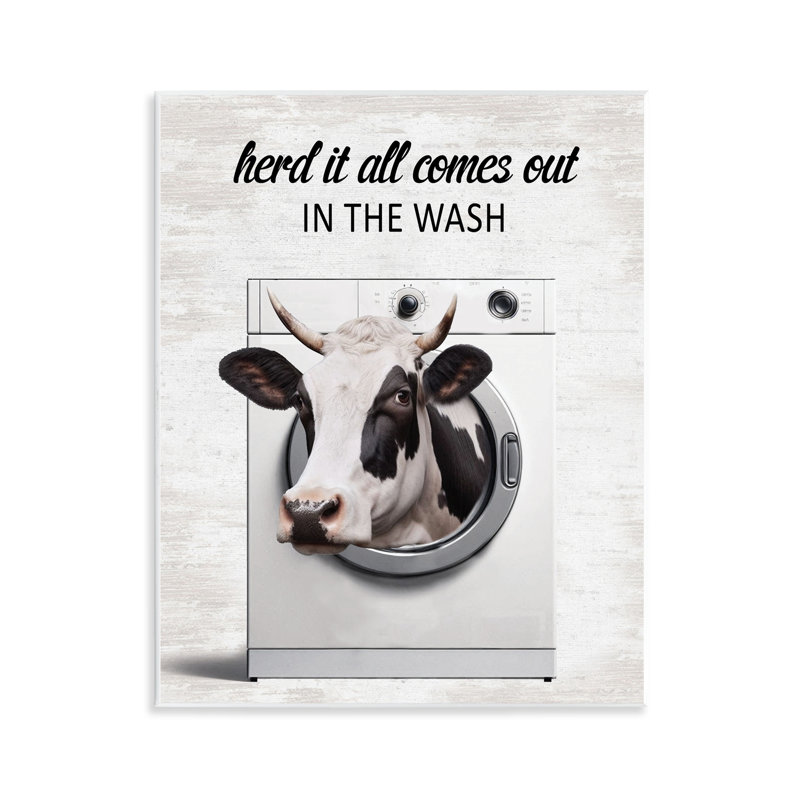 Vache et plaque murale de machine à laver, design par lettré et doublé