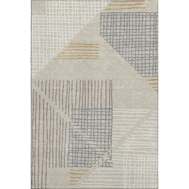 Premium Machine Washable Mayfield AMF2270 Striped Rug, Beige, 5' x 7'6"
