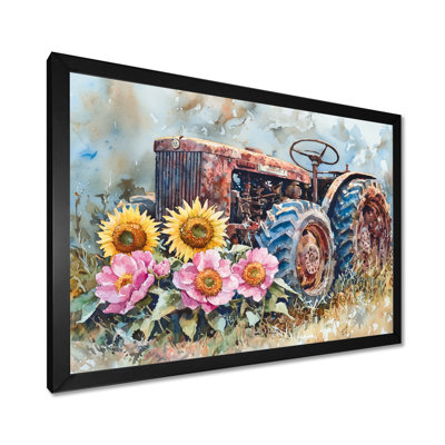 Doras Sunflowers By The Old Tractor II - farm Wall Art