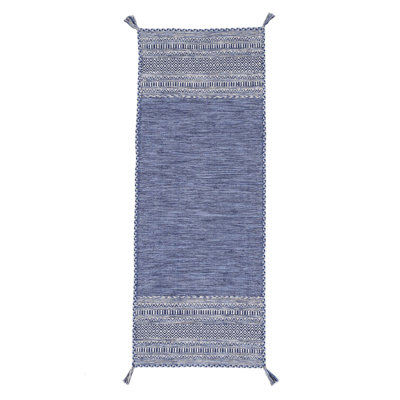 Azizi Striped Hand Woven Cotton Blue Rug