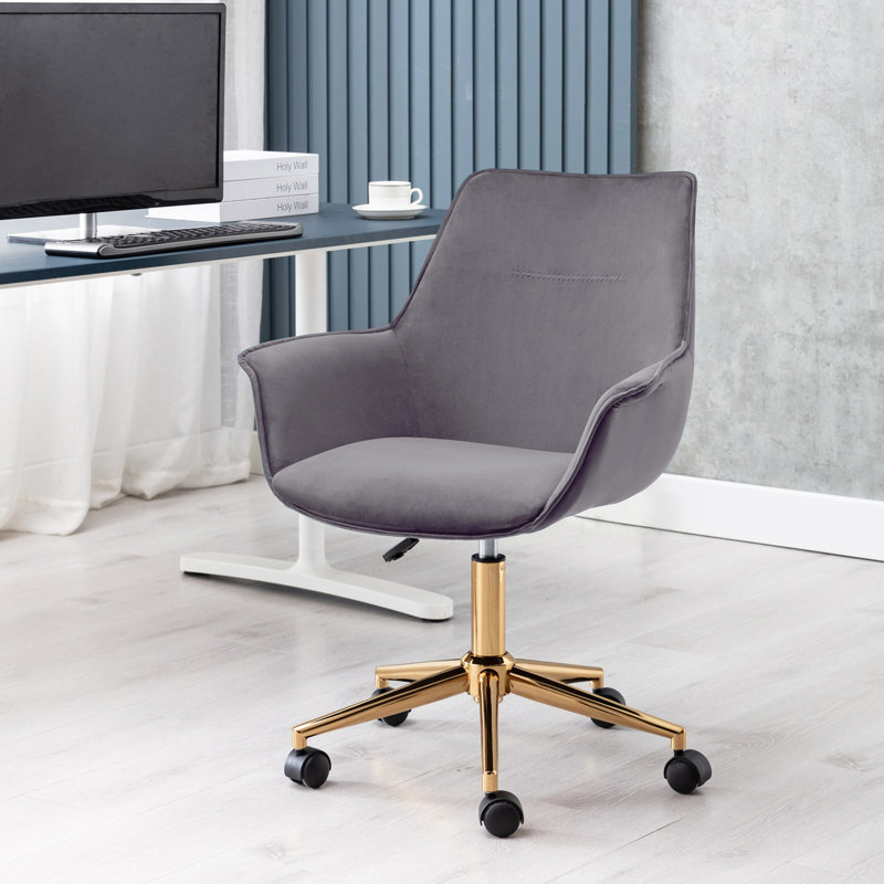 Chaise de travail en velours Garrow, gris