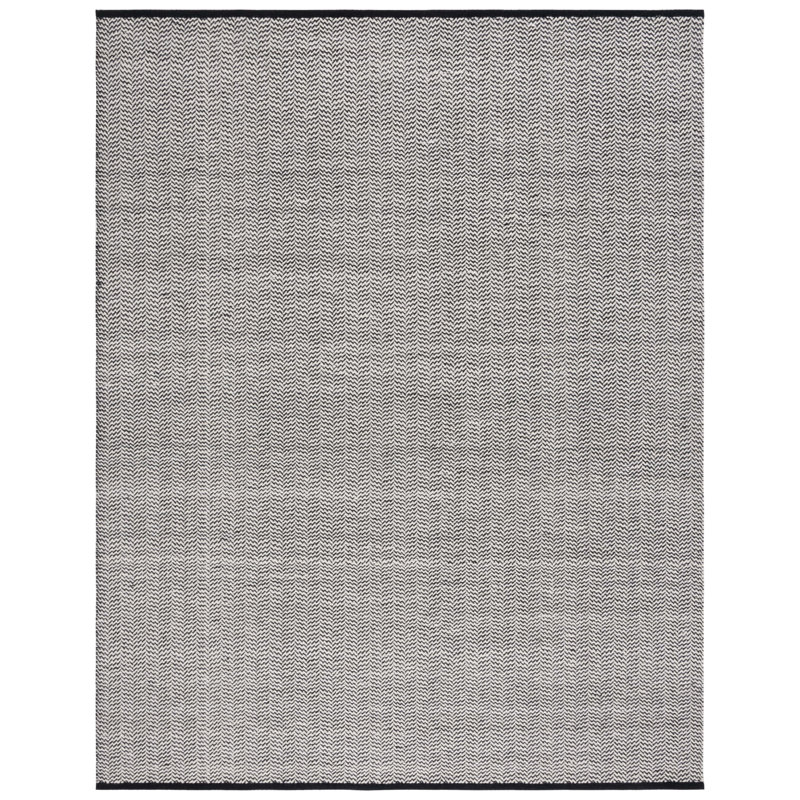 Vermont Hand Woven Cotton/Wool Geometric Rug in Black/Ivory, Square 6'