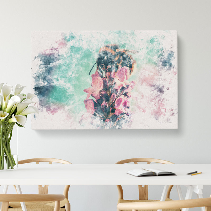 Bee On A Purple Flower - Wrapped Canvas Print, 60cm H x 91cm W x 3cm D
