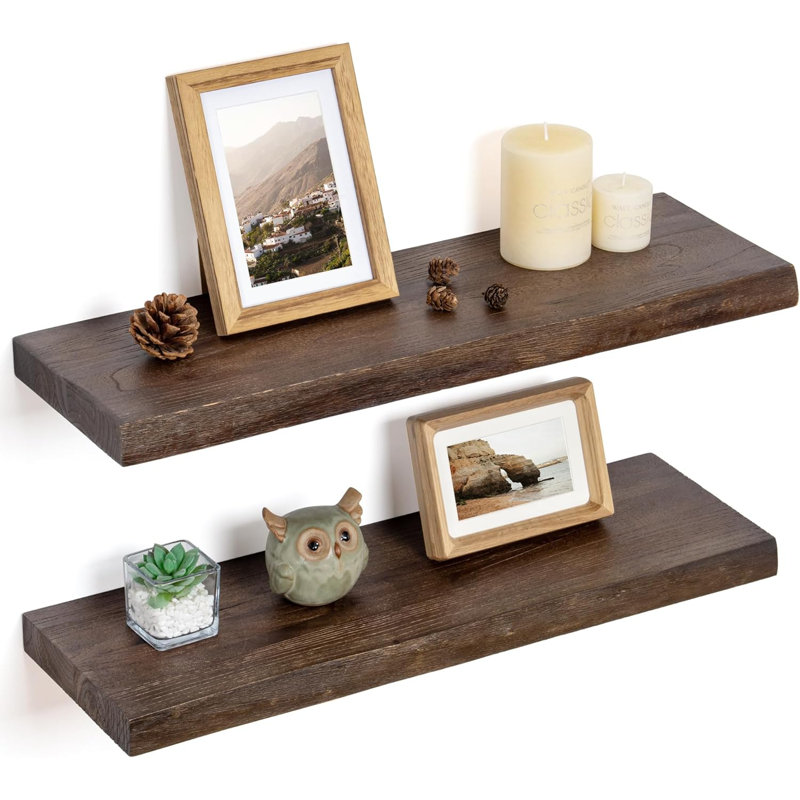 Étagères murales flottantes rustiques avec supports invisibles - ensemble de 2, tablettes murales en bois d'ingénierie pour chambre à coucher, cuisine, salle de bain, salon - solution de rangement durable et élégante