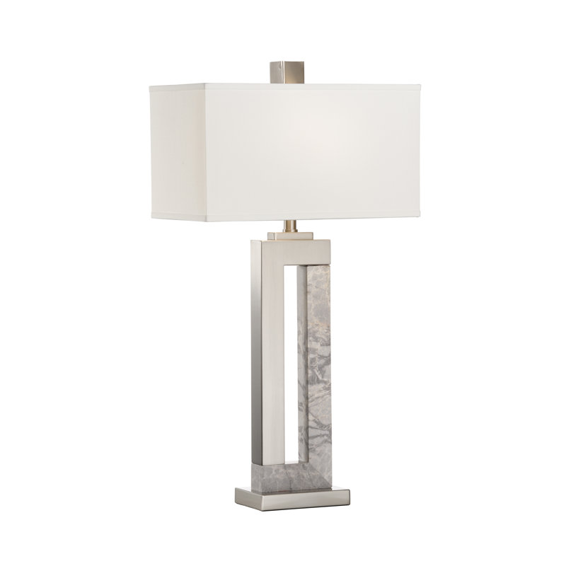 Jaxon Table Lamp, Brushed Nickel/Natural Gray, Off White