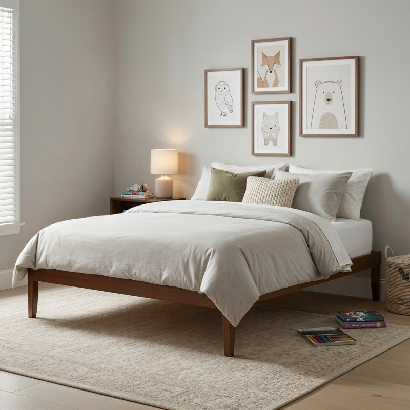 Marialana Contemporary Solid Wood Platform Bed with 13 Support Slats, Brown, King
