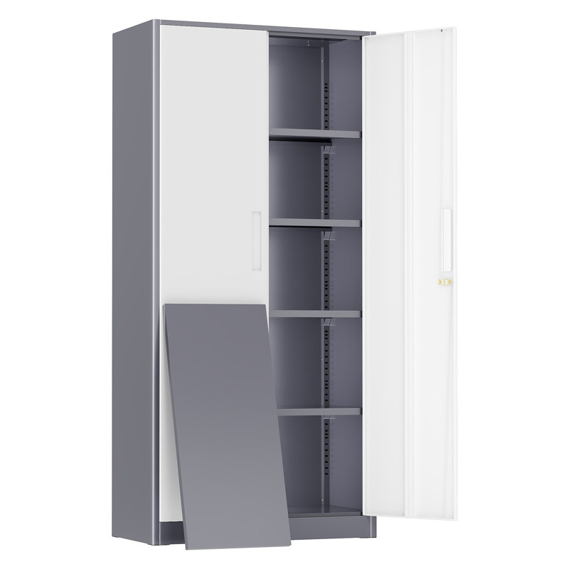 Armoire de rangement simple en acier avec serrure (H 72 po x l 32 po x P 16 po), Gris / Blanc