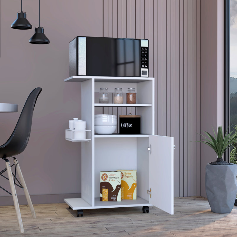 Chariot de cuisine, armoire à une porte, quatre roulettes - blanc