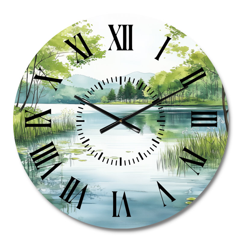 Horloge murale Spring Lake Light - Blue Cottage, imprimée sur métal, Médium