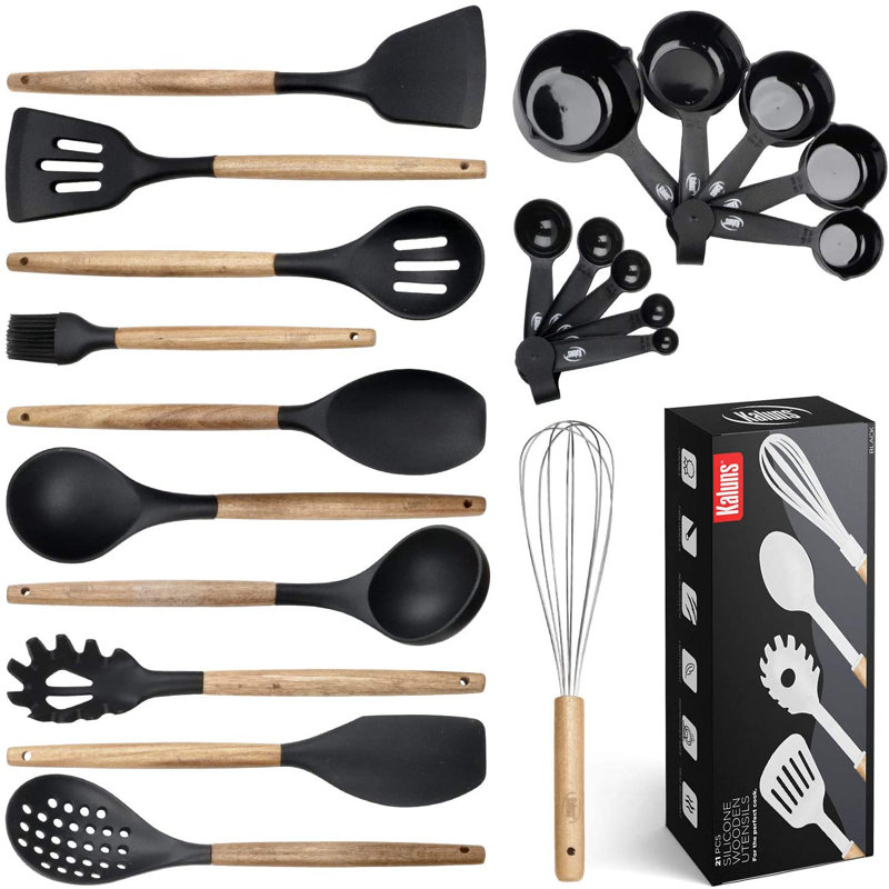 Kaluns 21-Piece Silicone Kitchen Utensils Set – Premium Non-Stick Cooking Tools with Wooden Handles, Heat Resistant up to 446°F