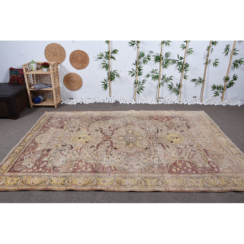 Tapis de luxe, tapis jaune moderne, grand tapis 6,4 x 9,3 pi, tapis turcs, tapis neutres, tapis rétro