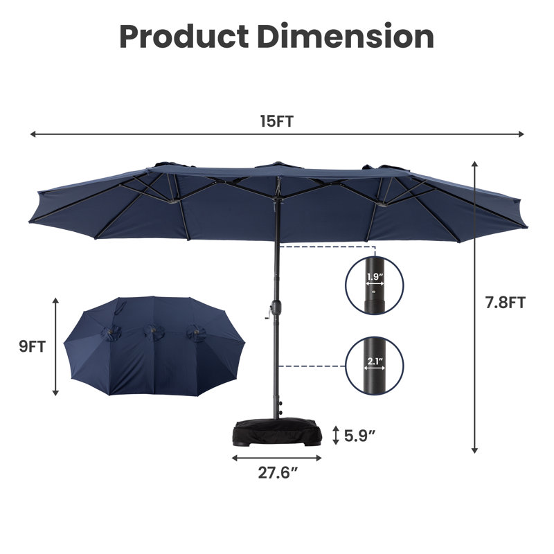 Parasol de marché 15 pi avec base, Bleu